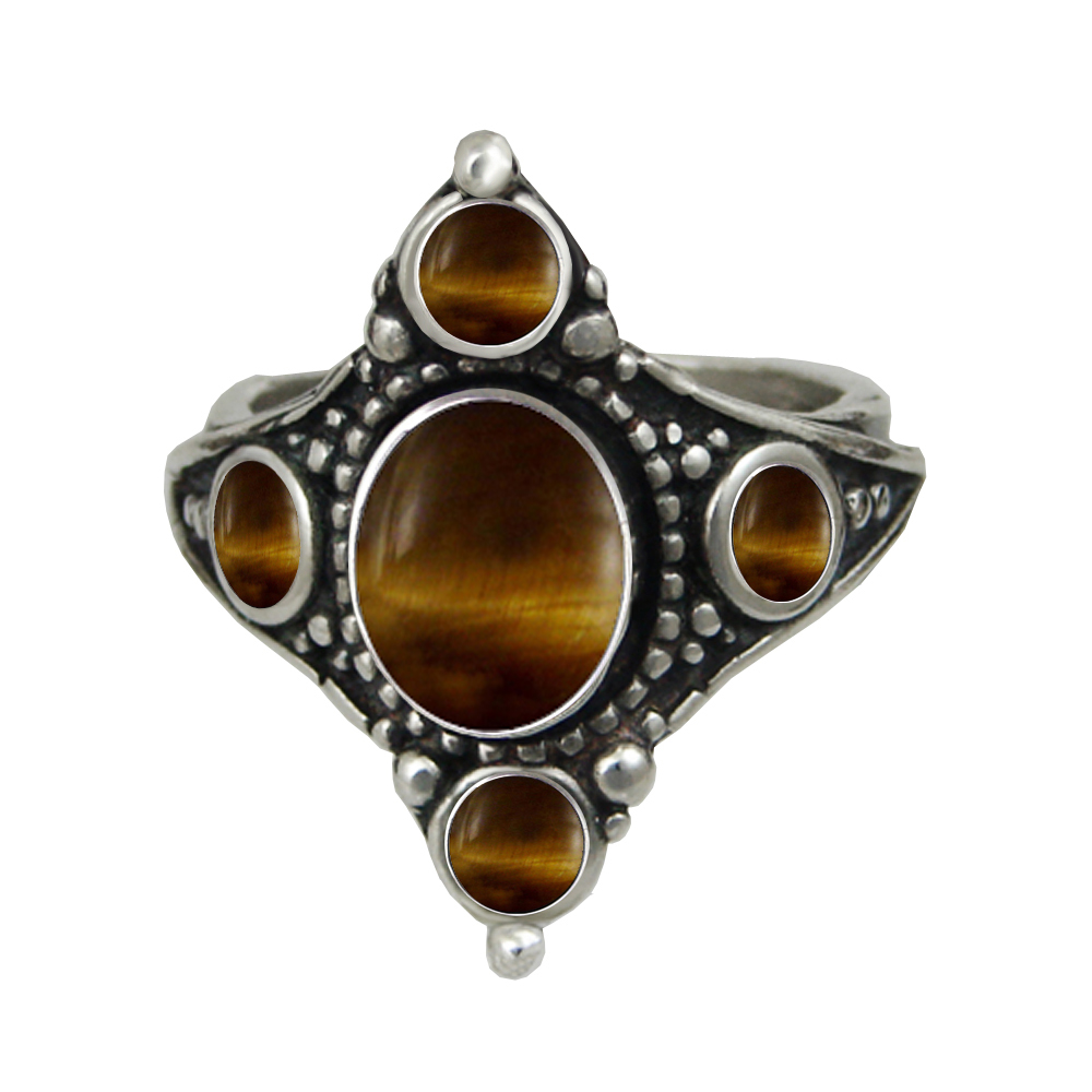 Sterling Silver Renaissance Queen's Ring With Tiger Eye Size 9